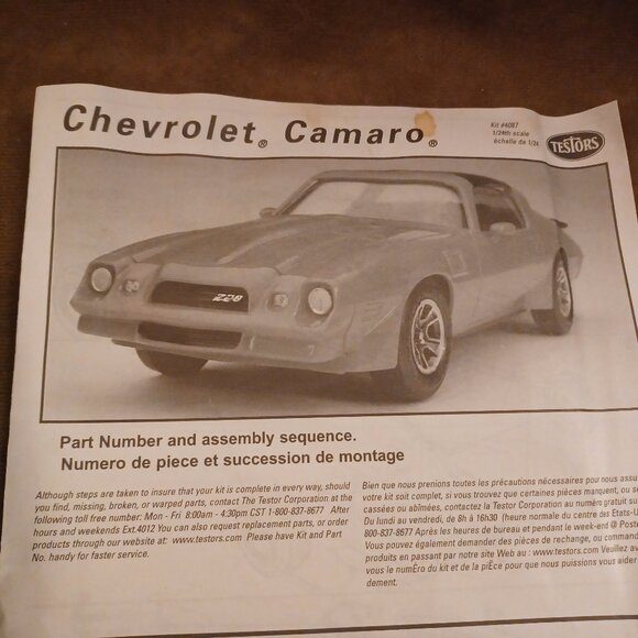 Testors 80 Camaro Muscle Car Yellow Scale 1/24 Model Construction Kit NO BOX - Picture 3 of 3